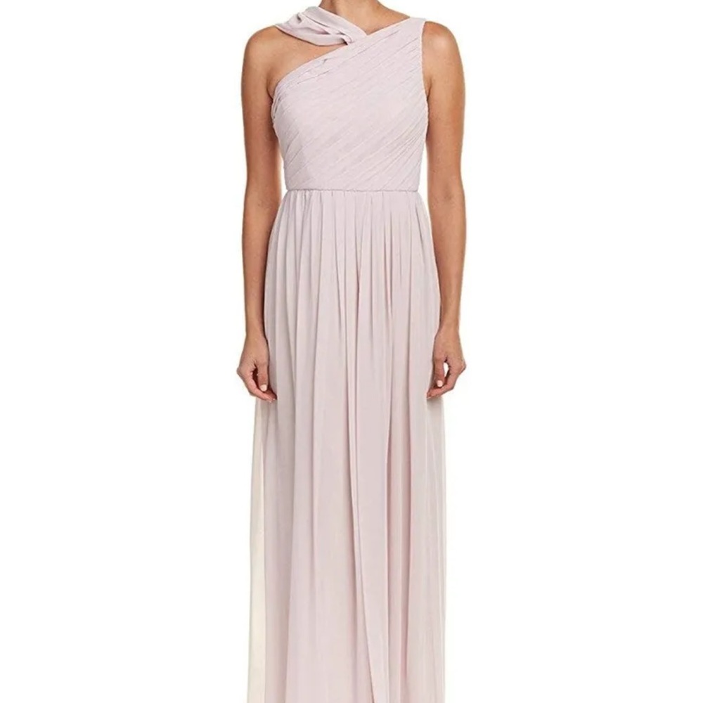 Pale pink one shoulder chiffon dress
